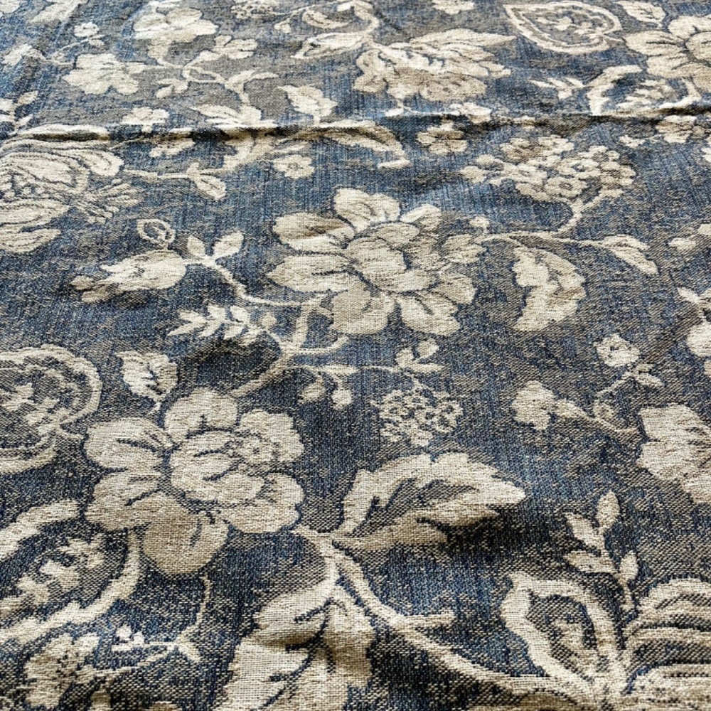 Ethan Allen Upholstery Fabric 1.5 yards Indigo Cream Vintage